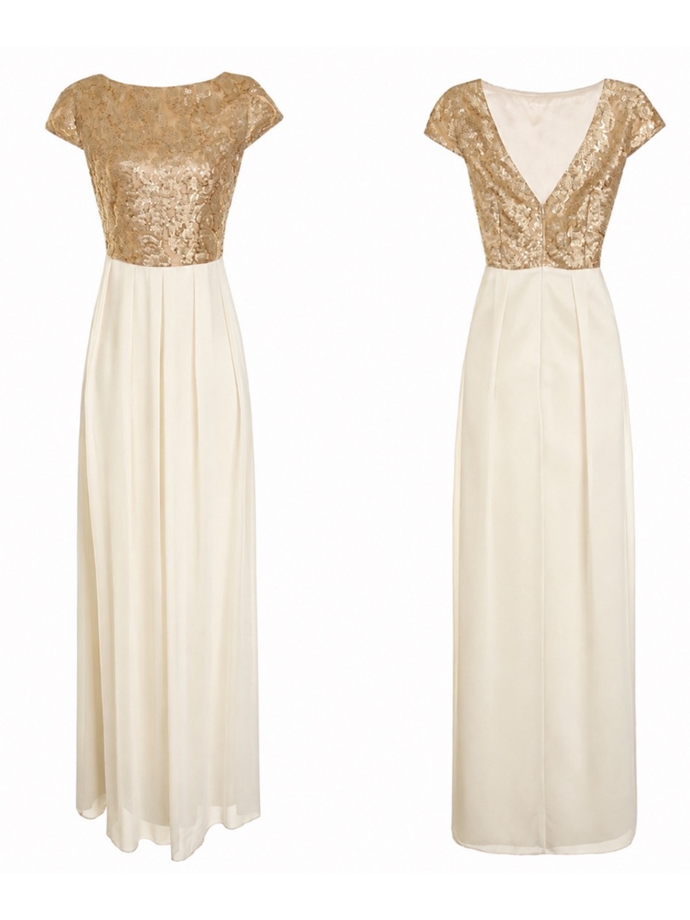 London Dress Company Nude & Gold Sequin Jade Maxi Dress Womens Size 6